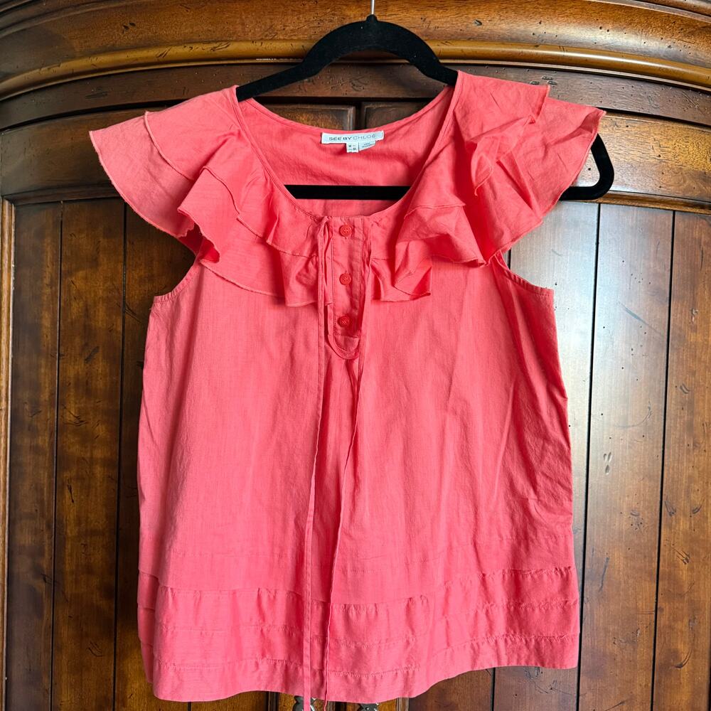 See by Chloe Ruffle Coral Flutter Sleeve Top 2